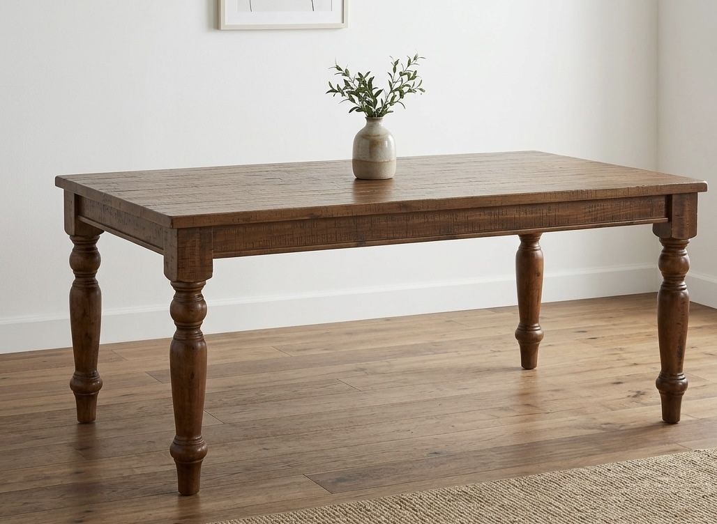 Rustic Solid Wood Dining Table with Turned Legs - Excellent Condition