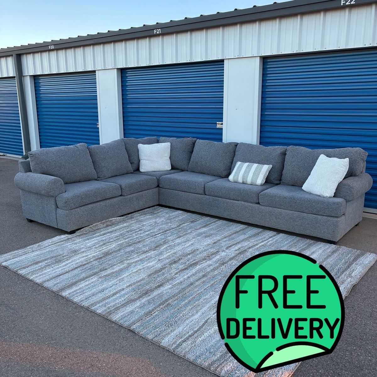 Living Spaces Modern Gray L-Shape Sectional Sofa - Free Delivery