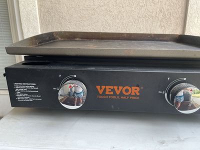VEVOR Portable Propane Flat Top Grill Griddle with 2 Burners and 2 new bottles of propane included, and orange cover