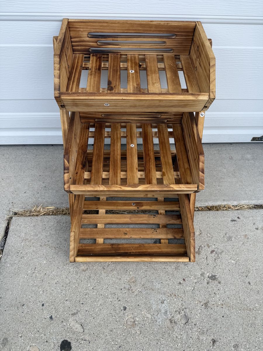 3-Tier Wooden Crate Display Rack - Rustic Storage Stand