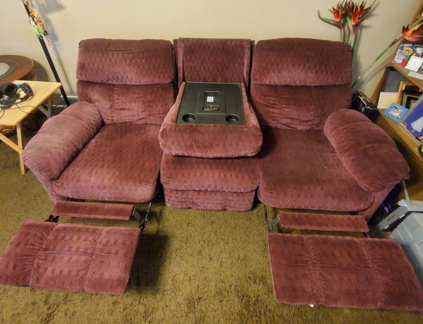 Dual Massage Microfiber Reclining Sofa with Drop-Down Console