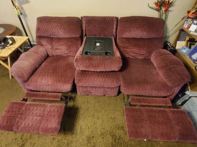 Dual Massage Microfiber Reclining Sofa with Drop-Down Console