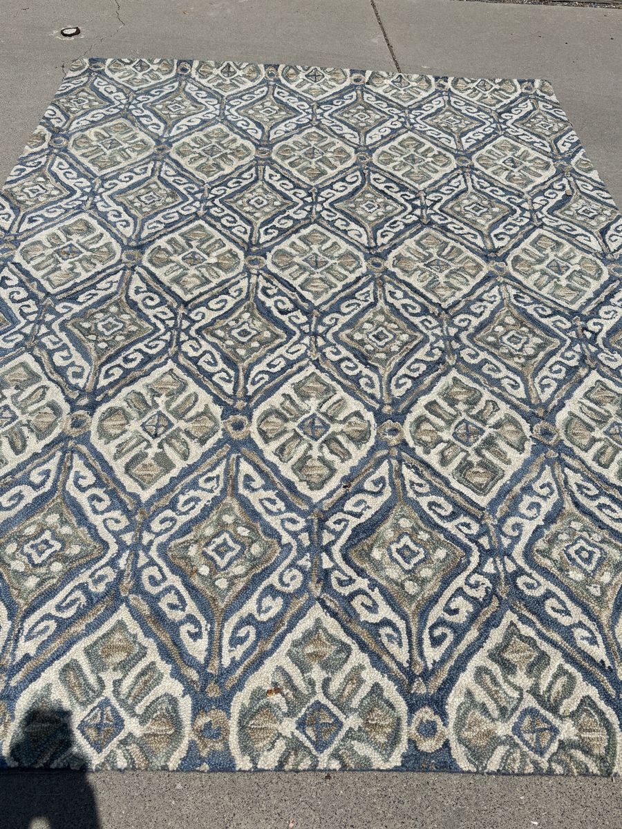 Large 100% blue wool area rug