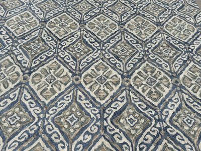 Large 100% blue wool area rug