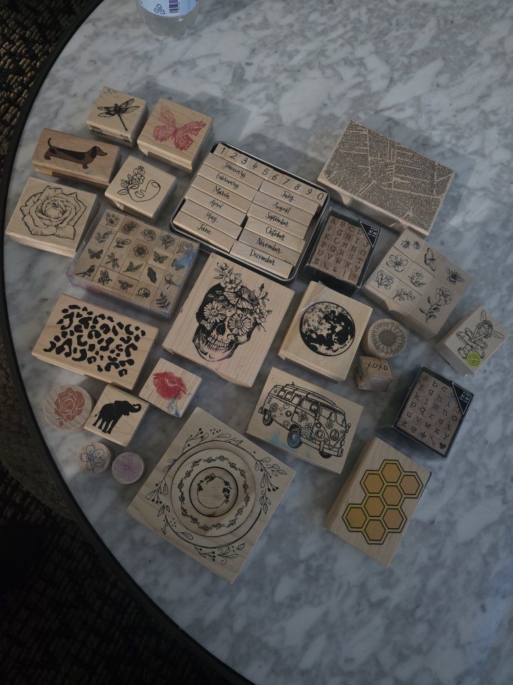 Large Lot of Craft Rubber Stamps - Dates, Alphabet, Animals, Floral, Skull & More for Scrapbooking