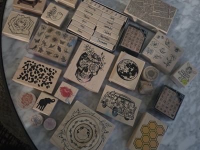 Large Lot of Craft Rubber Stamps - Dates, Alphabet, Animals, Floral, Skull & More for Scrapbooking