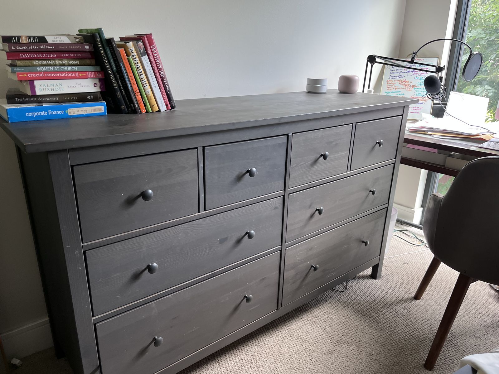 Gray IKEA dresser with 8 drawers