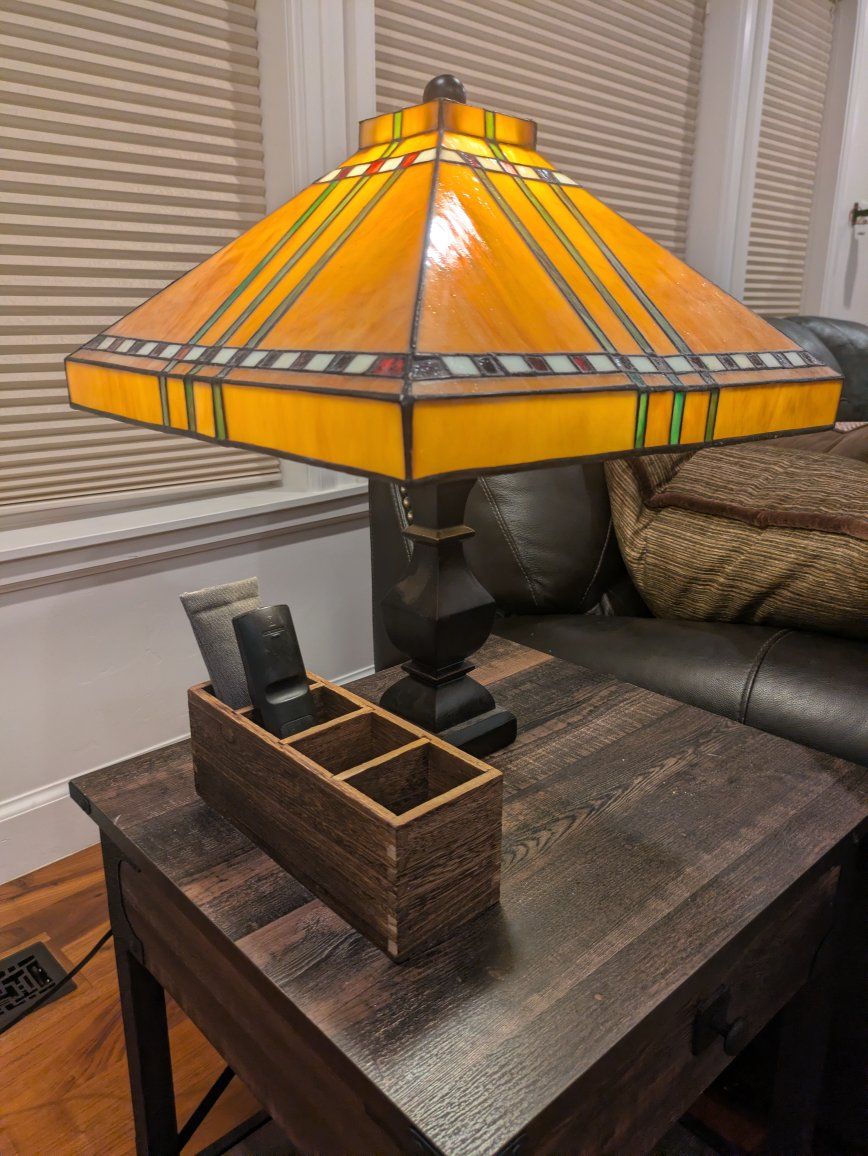 Mission Style Stained Glass Table Lamp Amber Green Square Shade