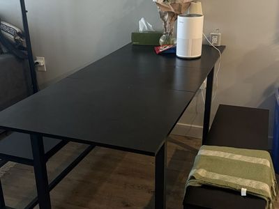 Black Dining Table with 2 Benches