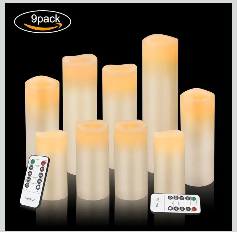 New 9 Pack of Real Wax Flameless Candles