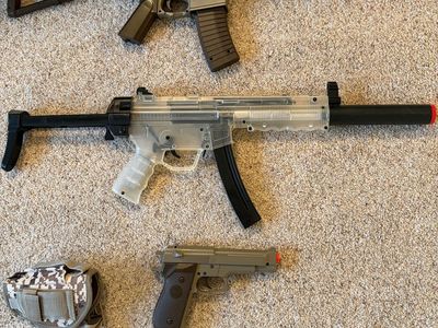 Airsoft Rifle Bundle - Two Rifles, Pistol, and Camo Holster