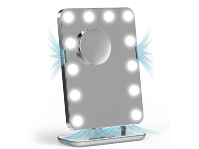 New in box Sharper Image SpaStudio Hollywood Vanity Mirror with Fans White/Chrome