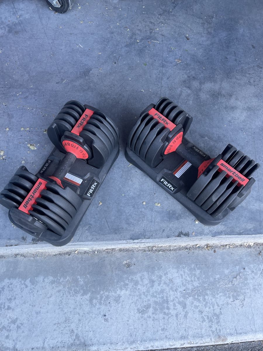 FitRx Smartbell Adjustable Dumbbells - Pair, 5 to 52.5 lbs Each, Compact Home Gym Weights