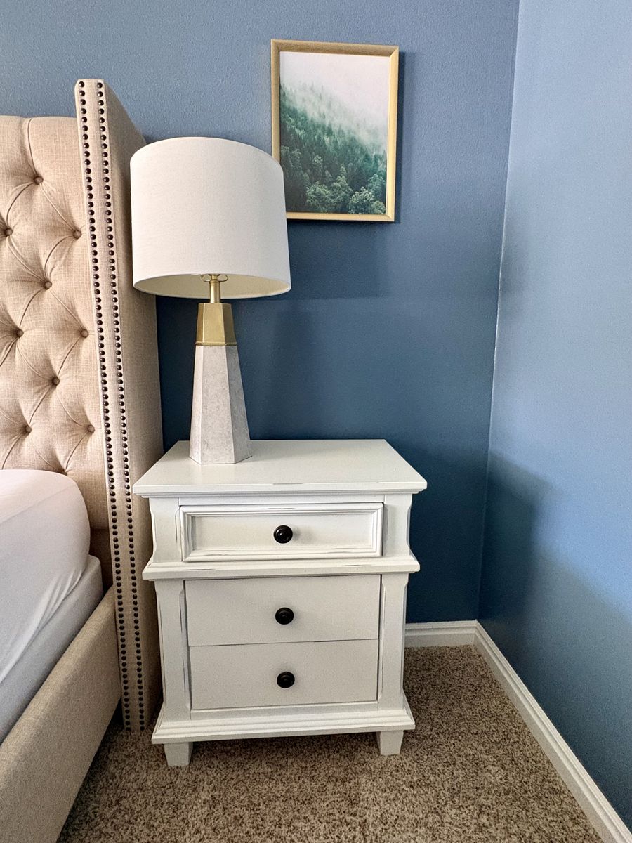 Set of 2 White Wood Nightstand - 3 Drawer Bedside Table