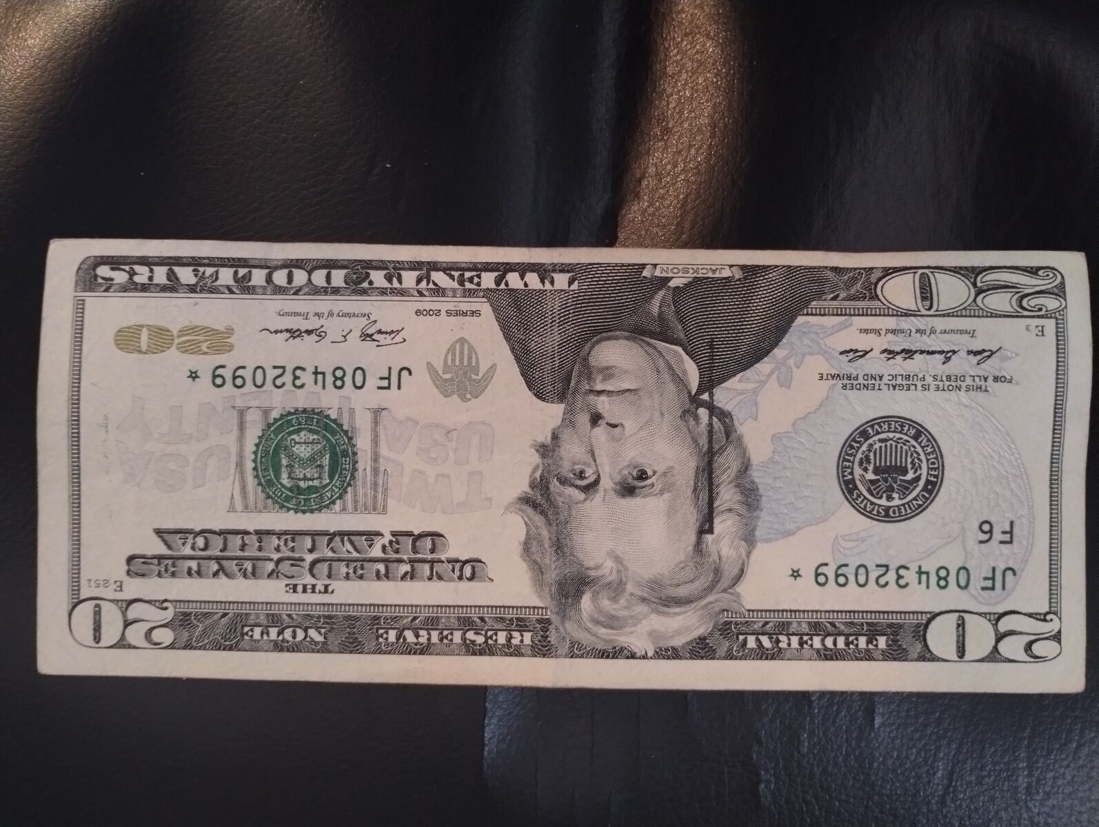 $20 Star Note with vertical black line error.