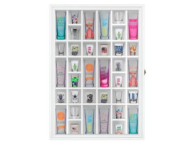New 36 Slot Wall Mounted Shot Glass Display Cabinet Case White Wood