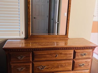 Oak Triple Dresser + Arched Mirror - Sumter