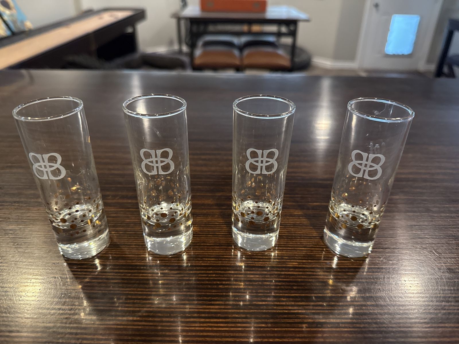 Set of 4 Baileys Irish Cream Clear Shot Glasses with Gold Dots - Barware Collectible