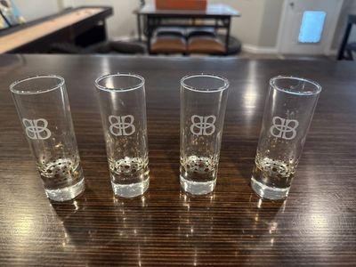 Set of 4 Baileys Irish Cream Clear Shot Glasses with Gold Dots - Barware Collectible