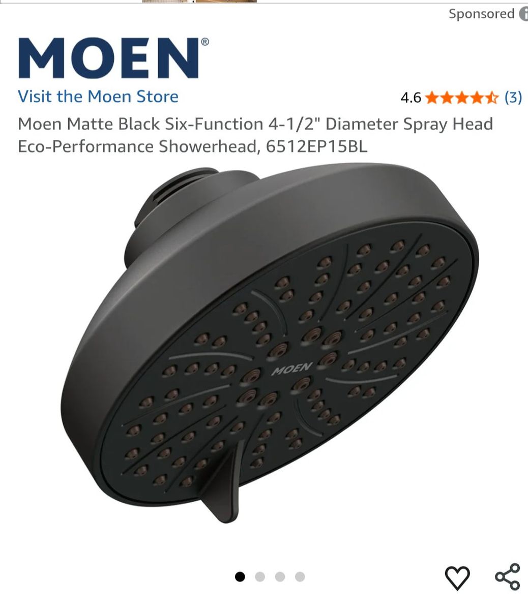 Moen Matte Black Six-Function 4-1/2" Diameter Eco-Performance Showerhead 1.75 gal per min 6512EP15BL