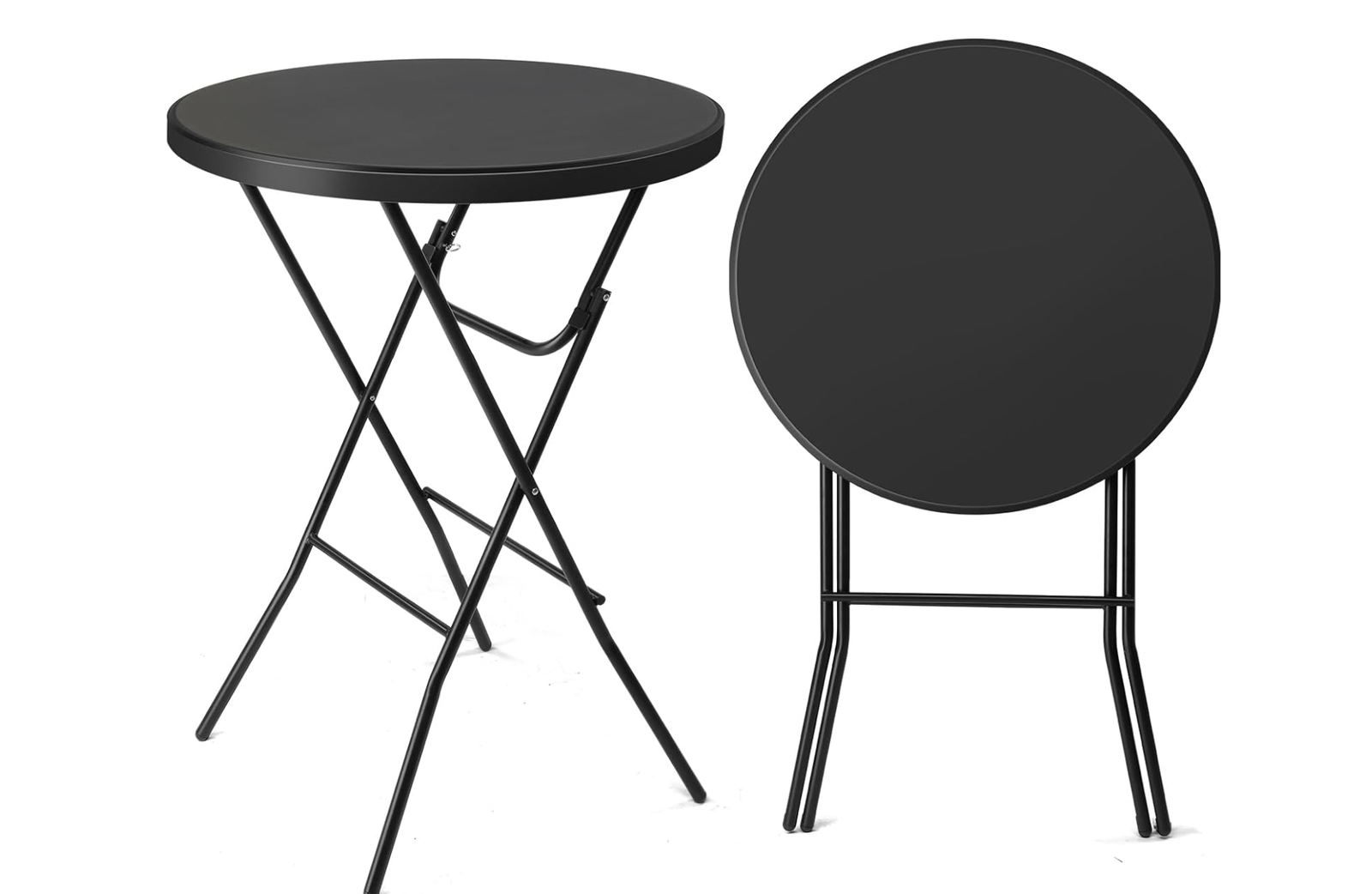 New in Box set of 2, .32" Plastic Folding Round Table Bar Height, HDPE Matrial with  Metal Finish, 43" High Top Table