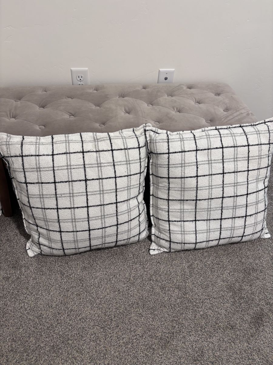 White and black striped throw pillows
