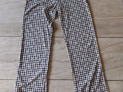 TWIN Black & White Gingham Daisy Flare Pants XL/XLG - Stretch Knit Wide Leg Trousers