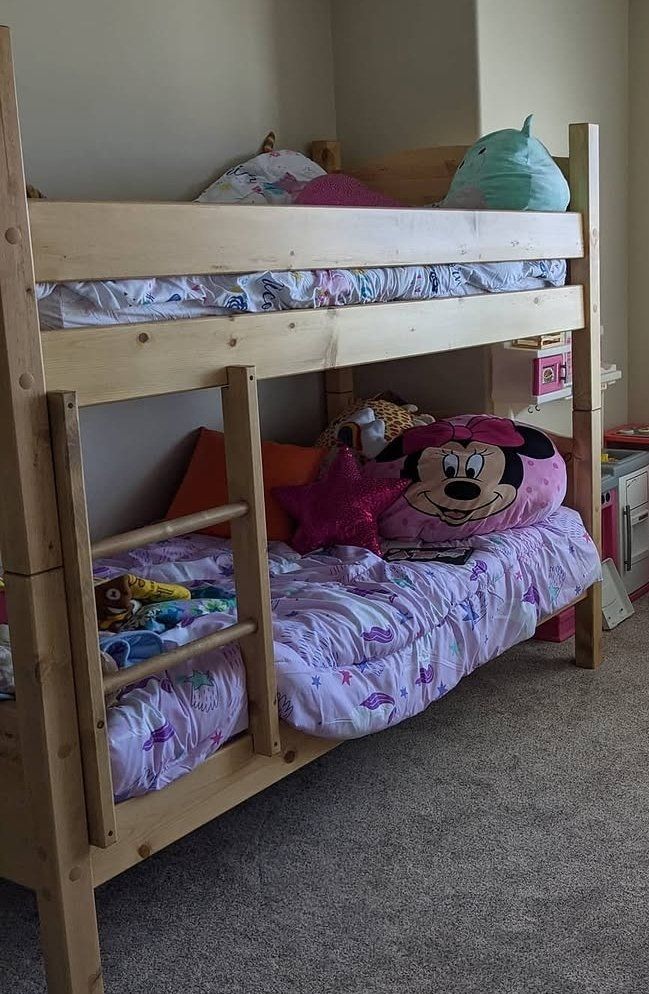 Wooden Twin Bunk Beds with Ladder - Light Wood Finish, Space Saving Design