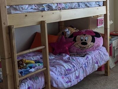 Wooden Twin Bunk Beds with Ladder - Light Wood Finish, Space Saving Design