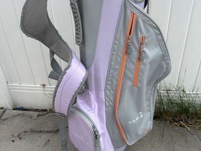 Brand New White & Purple Golf Bag – Needs Strap Repair