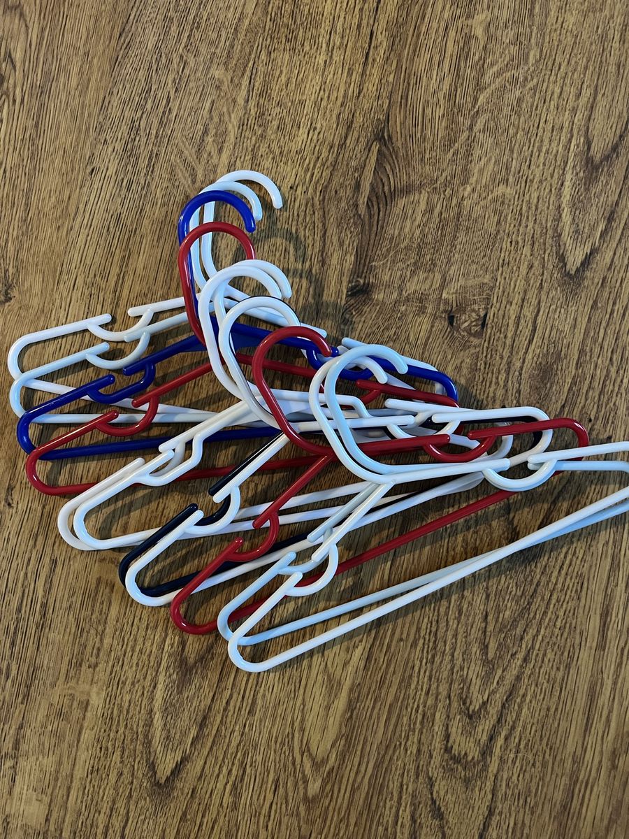Assorted Kids/Baby Clothing Hangers - Red, White, Blue Plastic