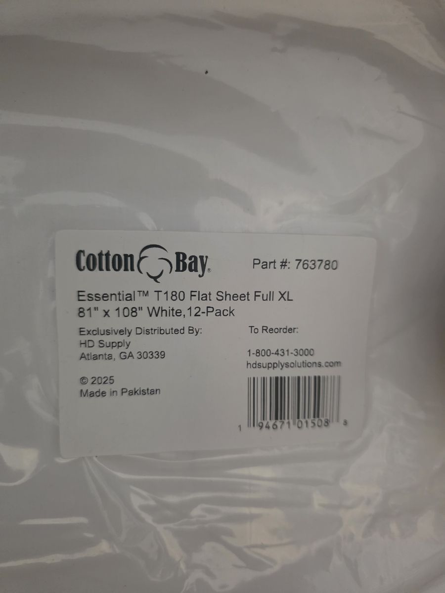 NEW Cotton Bay T180 Full XL Flat Sheets – 12-Pack – Hotel Quality – White
