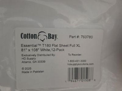 NEW Cotton Bay T180 Full XL Flat Sheets – 12-Pack – Hotel Quality – White
