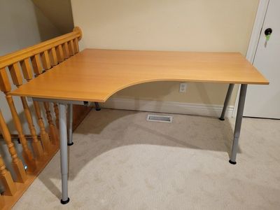 IKEA Galant Corner Desk Left Wood Veneer Top with Adjustable Silver Legs