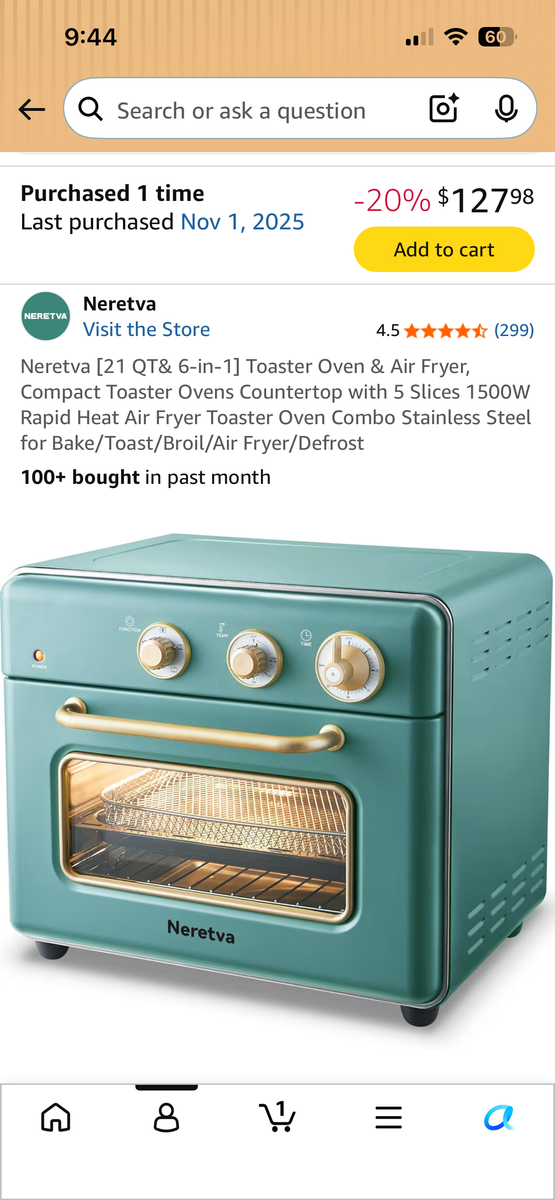 Neretva 21 QT 6-in-1 Toaster Oven & Air Fryer Combo, 1500W, Stainless Steel, Mint Green