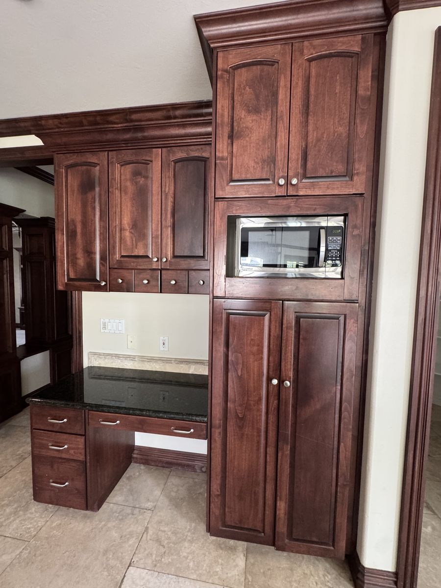 Kitchen cabinets and microwave