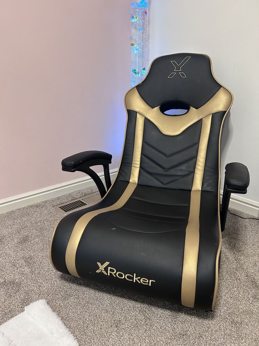 X Rocker Black and Gold Gaming Rocker Chair with Armrests