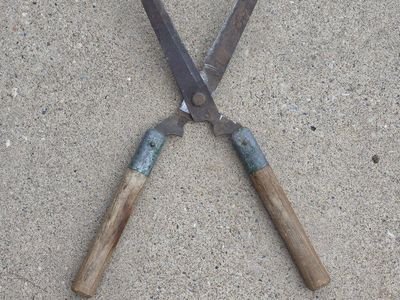 Vintage Metal Blade Wooden Handle Hedge Shears Garden Trimmers