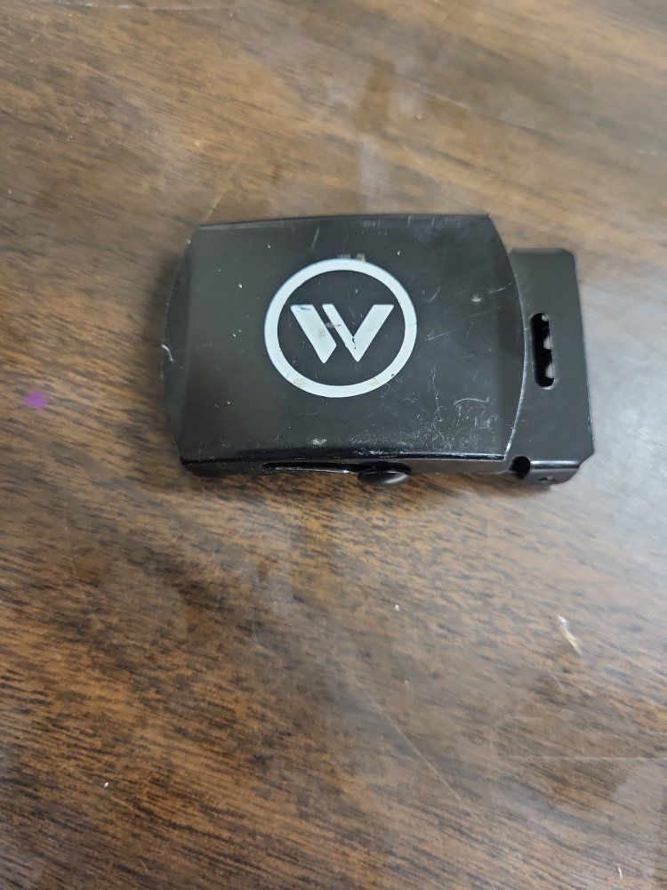 Black Belt Buckle with White 'W' Logo - Slide Adjust, Durable Metal Construction