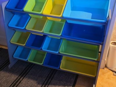 Multi-Color Toy Organizer Storage Rack with Removable Plastic Bins
