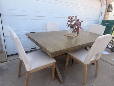 Modern Wooden Dining Table with 4 Upholstered Chairs