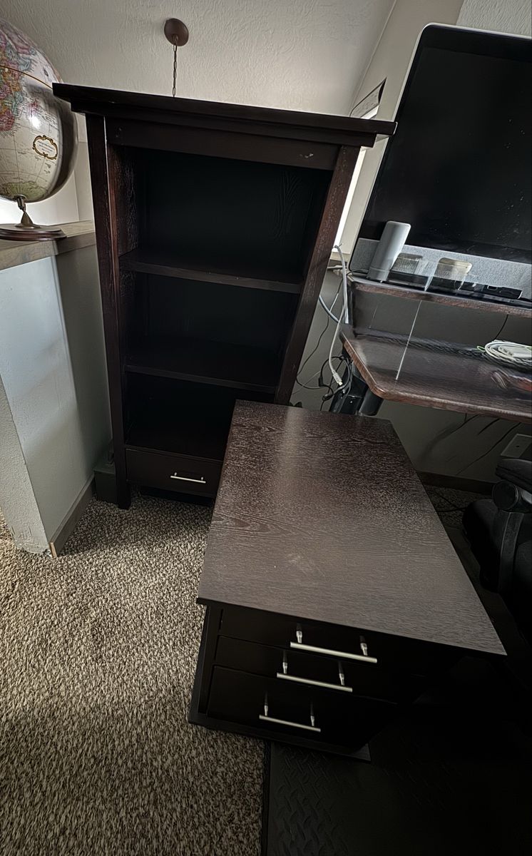 Wooden Bookshelf & Filing Cabinet