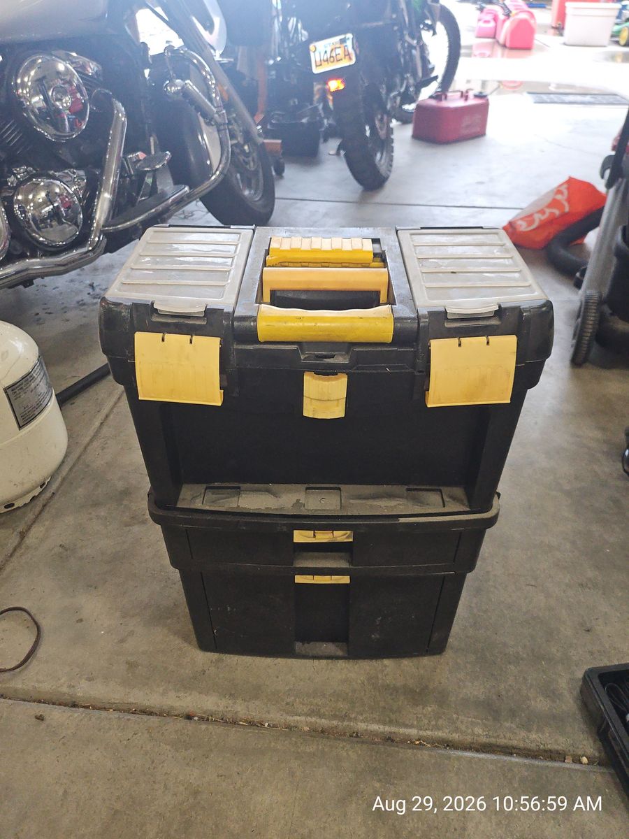 Stanley Rolling 3-in-1 Stackable Plastic Tool Box with Compartments; with Towable handle and wheels