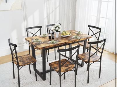 7 Piece Dining Table With 6 Chairs Set Wooden