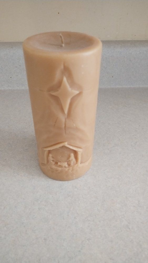Nativity Scene Pillar Candle with Star Carving