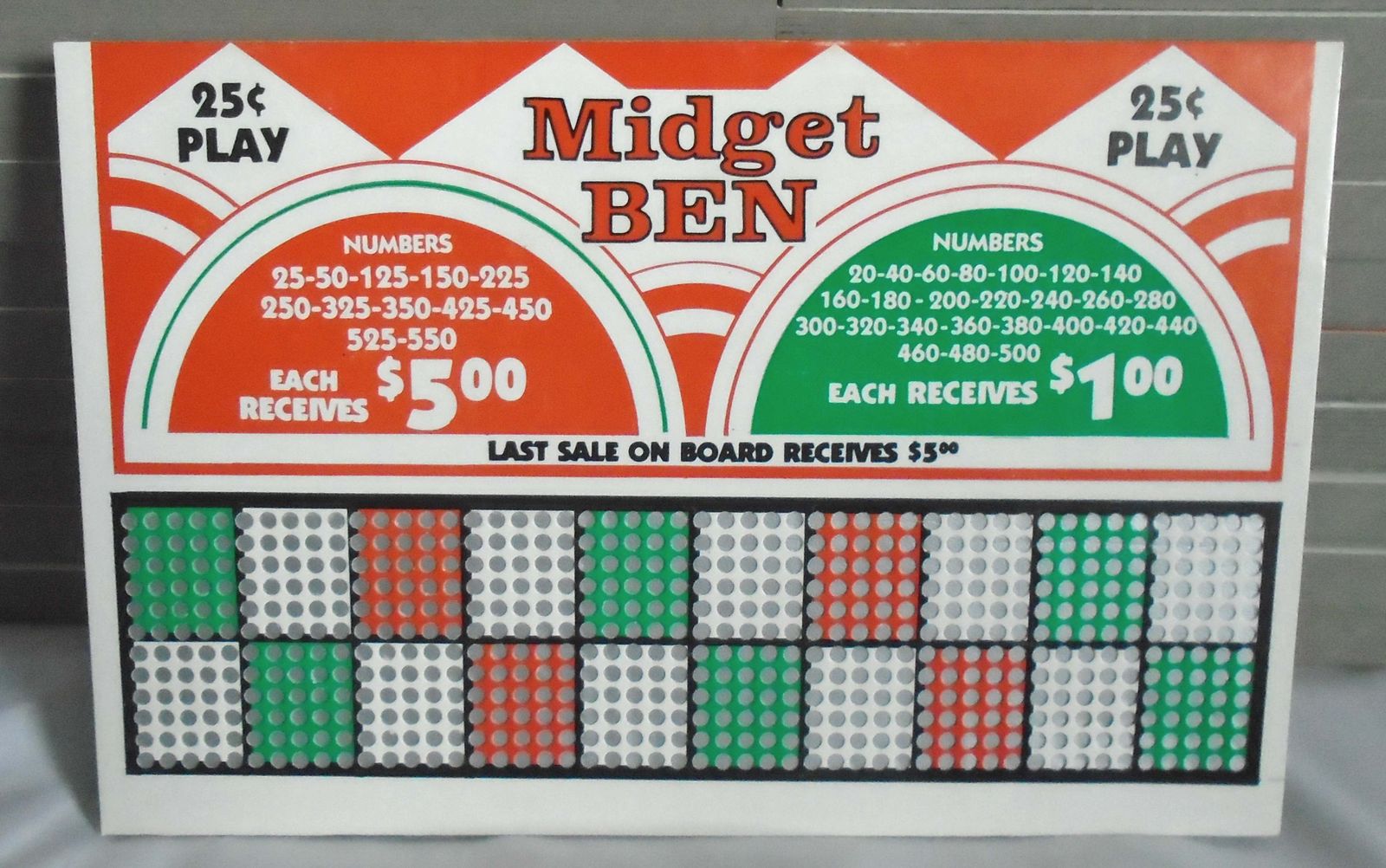 ~ VINTAGE ~ 1940’s MIDGET BEN 25 Cent Punch Board NOS Never Used  MINT