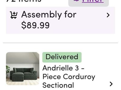 Dark green corduroy Love seat sectional with One ottoman.