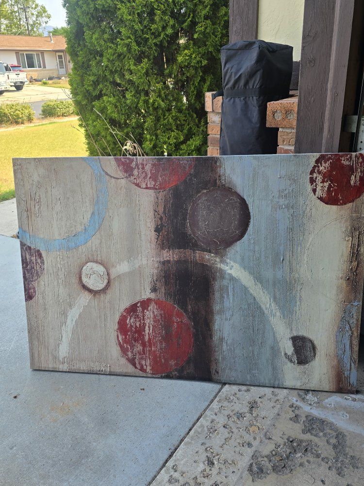 Large Abstract Canvas Wall Art with Geometric Circles and Textured Finish