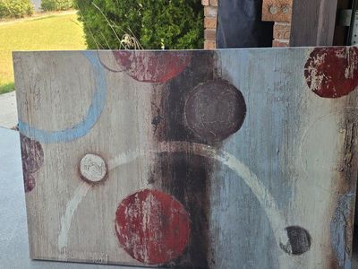 Large Abstract Canvas Wall Art with Geometric Circles and Textured Finish