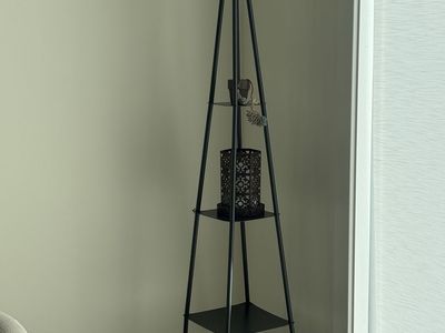 Floor Lamp with Display Shelves (black metal torchiere)